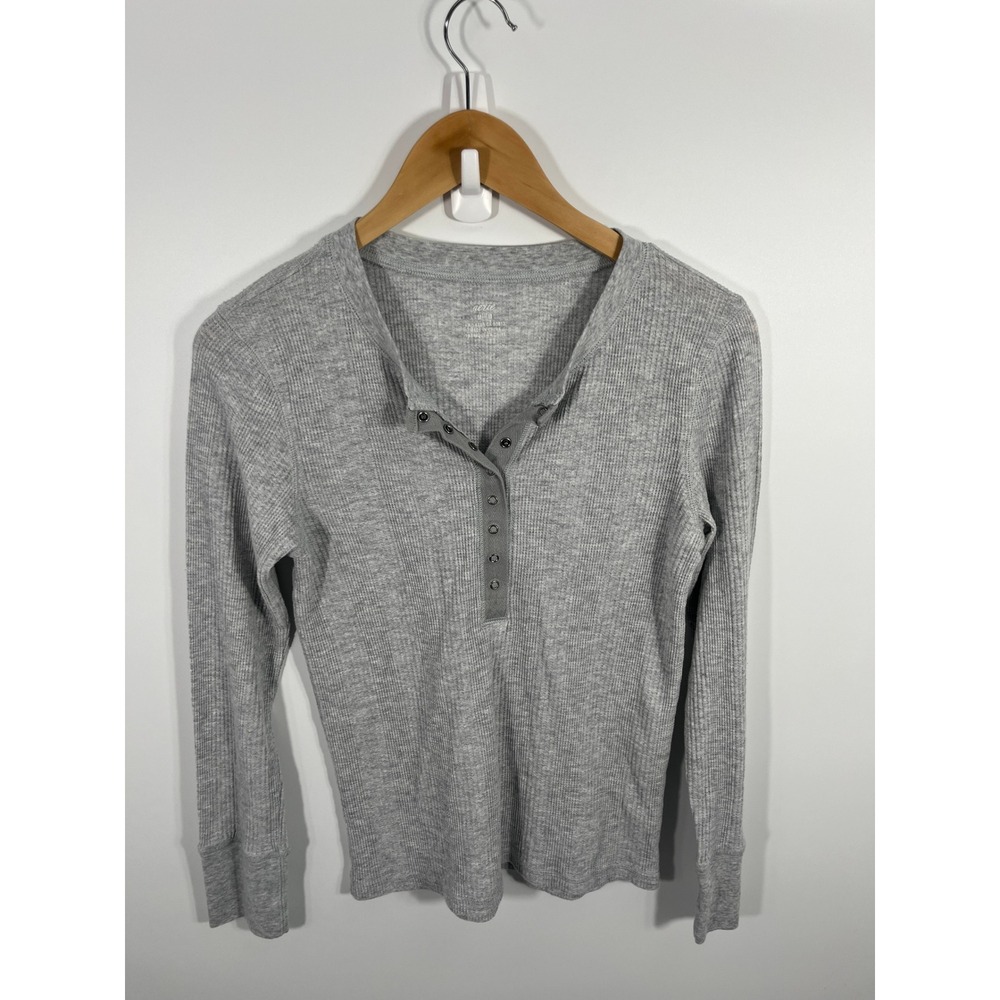 Aerie Women Ribbed Henley Top M Heathered Grey Y2K Soft Girl School Casual 2000s
